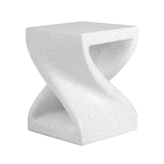 Modern Twisted-Base Terrazzo-Speckled MGO Side Table, White Marble Finish