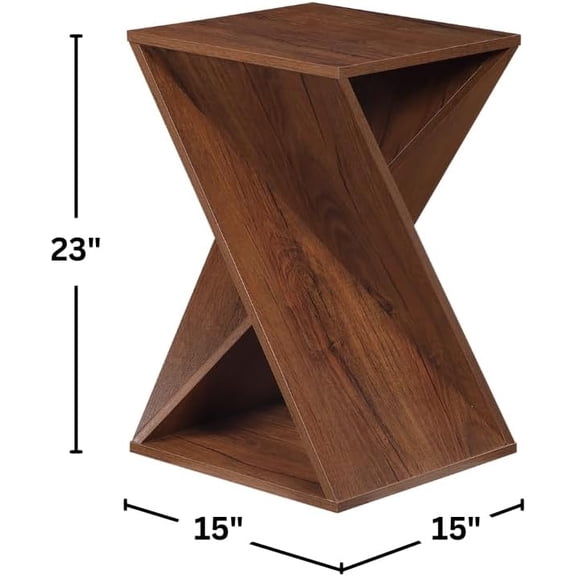 Modern Twisted End Table Set of 2 - Farmhouse Accent Side Tables for Living Room, Bedroom, Office - Walnut Finish