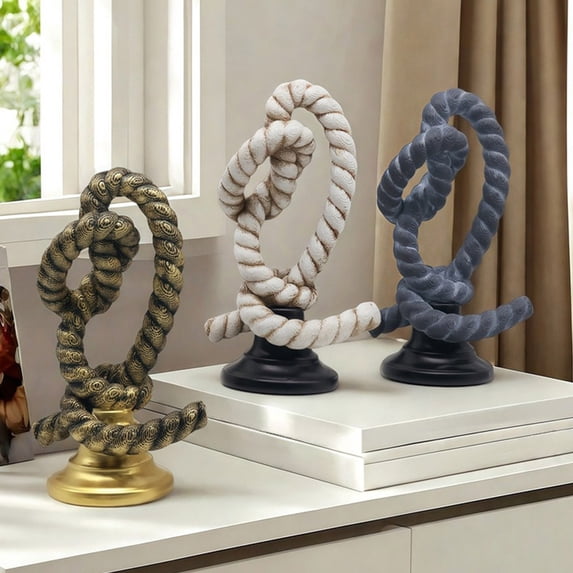 Modern Twisted Resin Knot Ornament Decor Statue Gold White Gray 5.3 x 3.5 x 8.9 in • Foyer Tabletop Art Sculpture for Living Room TV Cabinet
