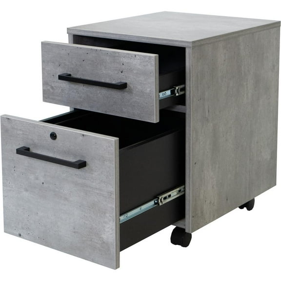 Modern Two Drawer Wood Laminate File Cabinet Fully Assembled Concrete Gray