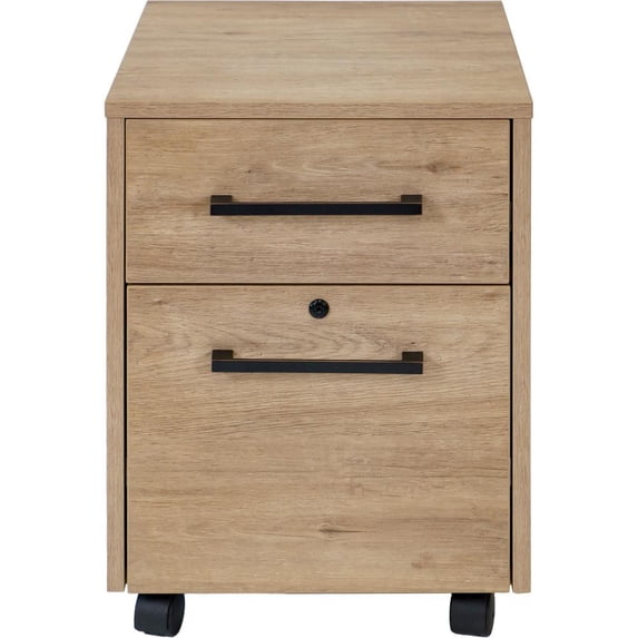 Modern Two Drawer Wood Laminate File Cabinet Fully Assembled Light Brown