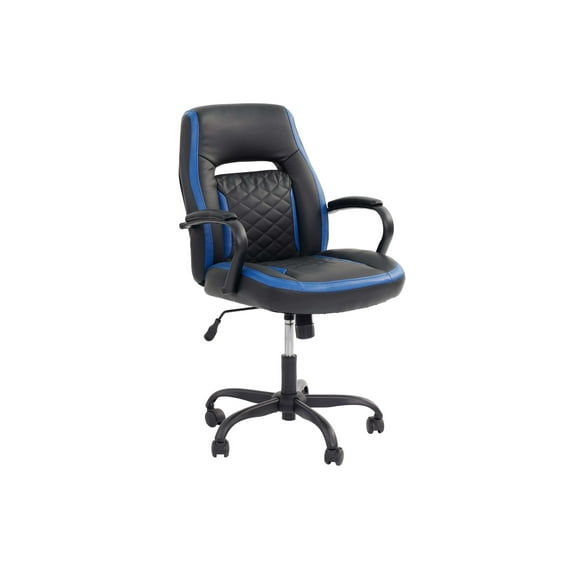 Modern Two-Tone Black And Blue 1pc Office Chair Casters Ultra Plush Faux Leather Seat Back Chair