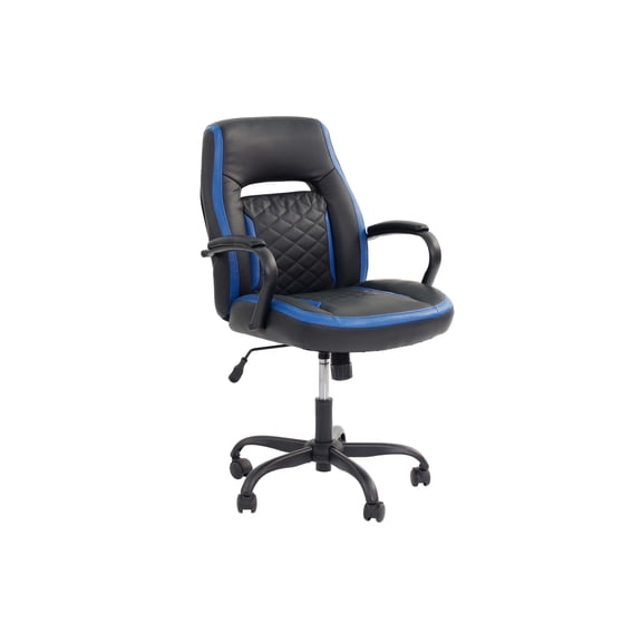 Modern Two-Tone Black And Blue 1pc Office Chair Casters Ultra Plush Faux Leather Seat Back Chair