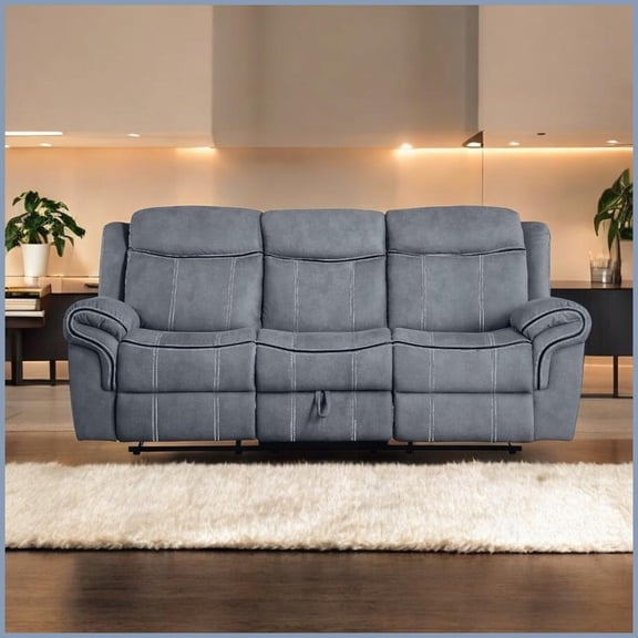 Modern Two-Tone Gray Velvet 3-Seat Recliner Sofa with USB Port & Drop Down Table for Living Room