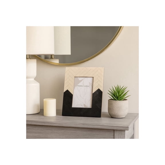 Modern Two-Tone Picture Frames - Decorative Photo Frame with Geometric Ivory and Black Design for Wall Decor Accent, Entryway Display, Living Room Style, or Office Desks, Fully Assembled