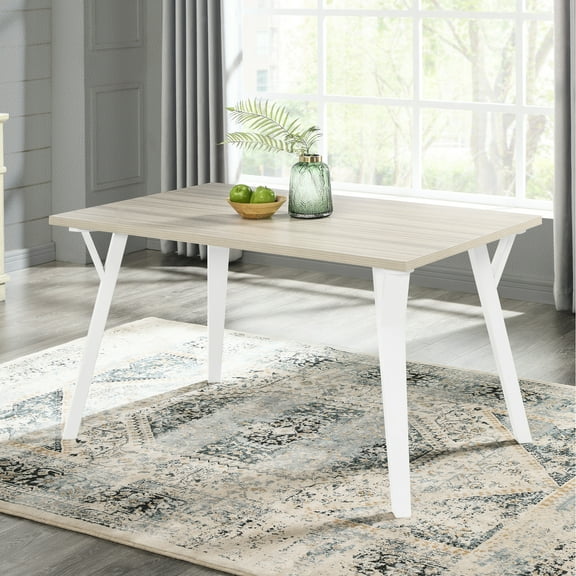 Modern Two-tone Dining Table - White And Oak, Construction, Seating For 6 Natural Wood Style Top, Seats