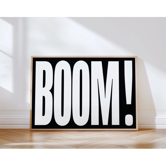 Modern Typography Wall Art BOOM Minimalist Black & White Poster | Bold Contemporary Artwork for Living Room, Office, or Studio, 16x24 UNFRAMED