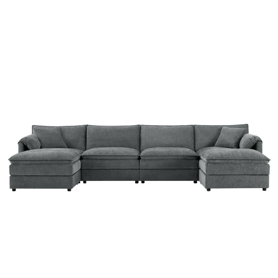Modern U Shape Modular Sectional Sofa Couch With Movable Ottomans and Pillows for Living Room Apartment Office
