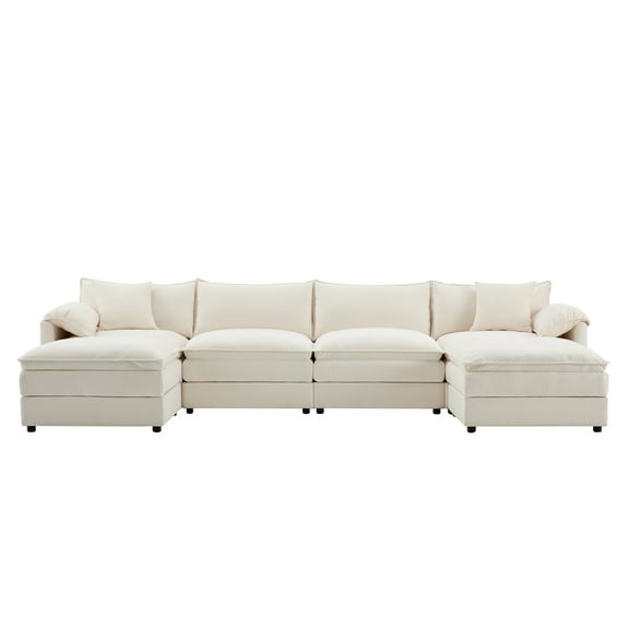 Modern U Shape Modular Sectional Sofa Couch With Movable Ottomans and Pillows for Living Room Apartment Office