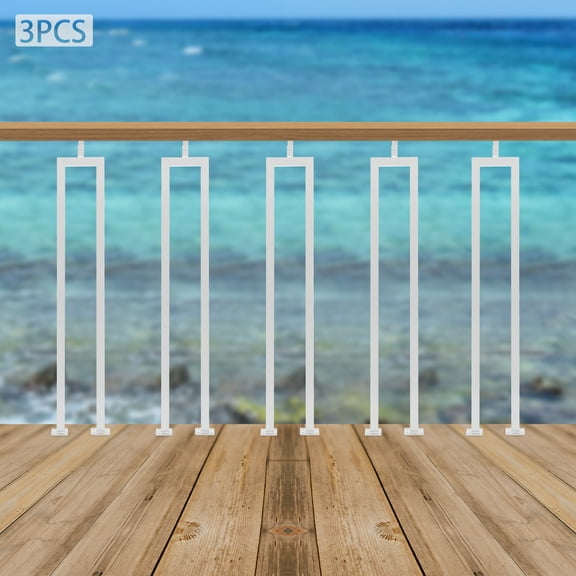 Modern U-Shape White Railing Set, 3.74in Child-Safe Spacing, Pre-Drilled Base for DIY Install, Home/Office Stair Safety Guard