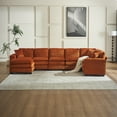 thumbnail image 1 of Modern U Shaped 6-seat Sectional Sofa Couch with one Ottoman and three toss pillows ,Modular Sofa for Living Room,Corduroy sofa, 1 of 27