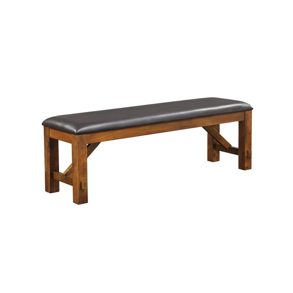 Espresso Walnut Backless Bench with Padded PU Seat, 60" Wide, Rubberwood Legs for Dining Room Entryway, Stylish & Durable Faux Leather Bench