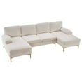 thumbnail image 1 of Modern U Shaped Convertible Sofa Couch, 113'' Modular Sectional Sofa with Tufted Back Cushion and Golden Legs, 4-Seat Sectionals Sofa Couch with Ottomans for Living Room (Chenille, Creamy-White), 1 of 8
