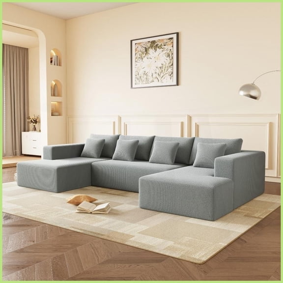 Modern U-Shaped Corduroy Sectional Sofa – 138" Wide with Plush Cushions for Spacious Living Rooms