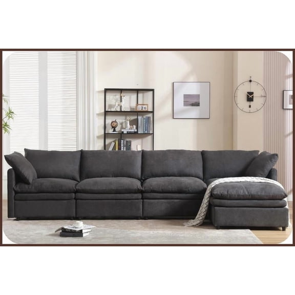 Modern U-Shaped Modular Sectional Sofa - 5-Seat Polyester Sleeper with Chaise for Living Room, Dark Gray
