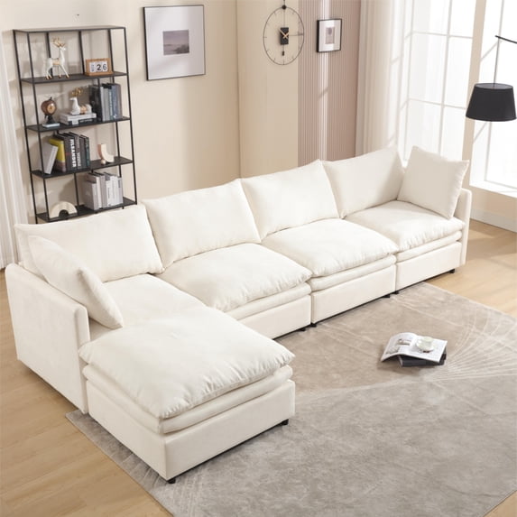 Modern U-Shaped Sectional Sofa, 5-Seat Sofa, Sleeper Sofa Couch with Chaise Lounge for Living Room, Apartment, Upholstered,Polyester (Beige)