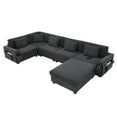 thumbnail image 1 of Modern U Shaped Sectional Sofa, 6 Seat Chenille Upholstered Modular Couch With Movable Ottoman, Hidden Armrest Storage, Cup Holders and USB Charging Ports, 1 of 16