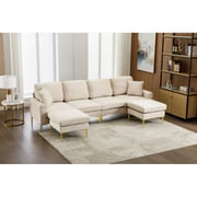 Modern U Shaped Sectional Sofa Couch for Living Room,114" Convertible L Shaped 4-6 Seater Sofa Couches,with Double Upholstery Ottoman for Apartment,Office (Beige)