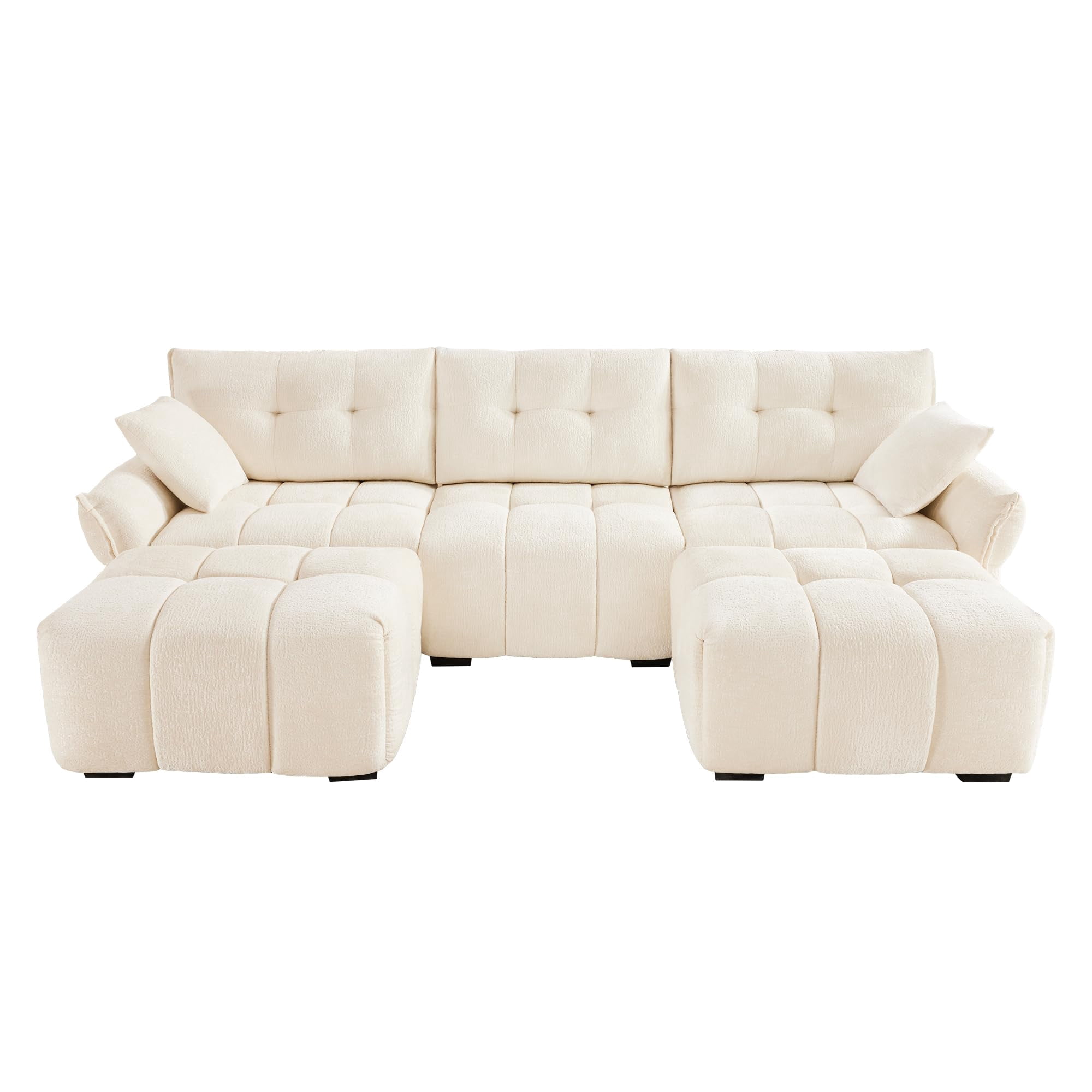 Modern U-Shaped Sectional Sofa with Ottoman, 142-inch Tufted Chenille ...