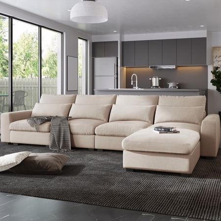 Modern U_Style Large L-Shape Feather-Filled Sectional Sofa and Convertible Couch for Living Areas