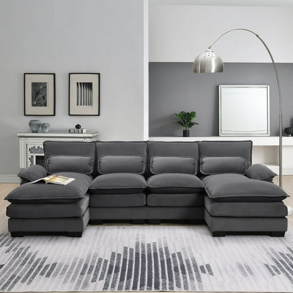 Oversized Modular L Shaped Sectional Sofa, Convertible Compressed Couch, 3 PC Free Combination, Luxury Boucle Floor Couch Set for Living Room,  Gray