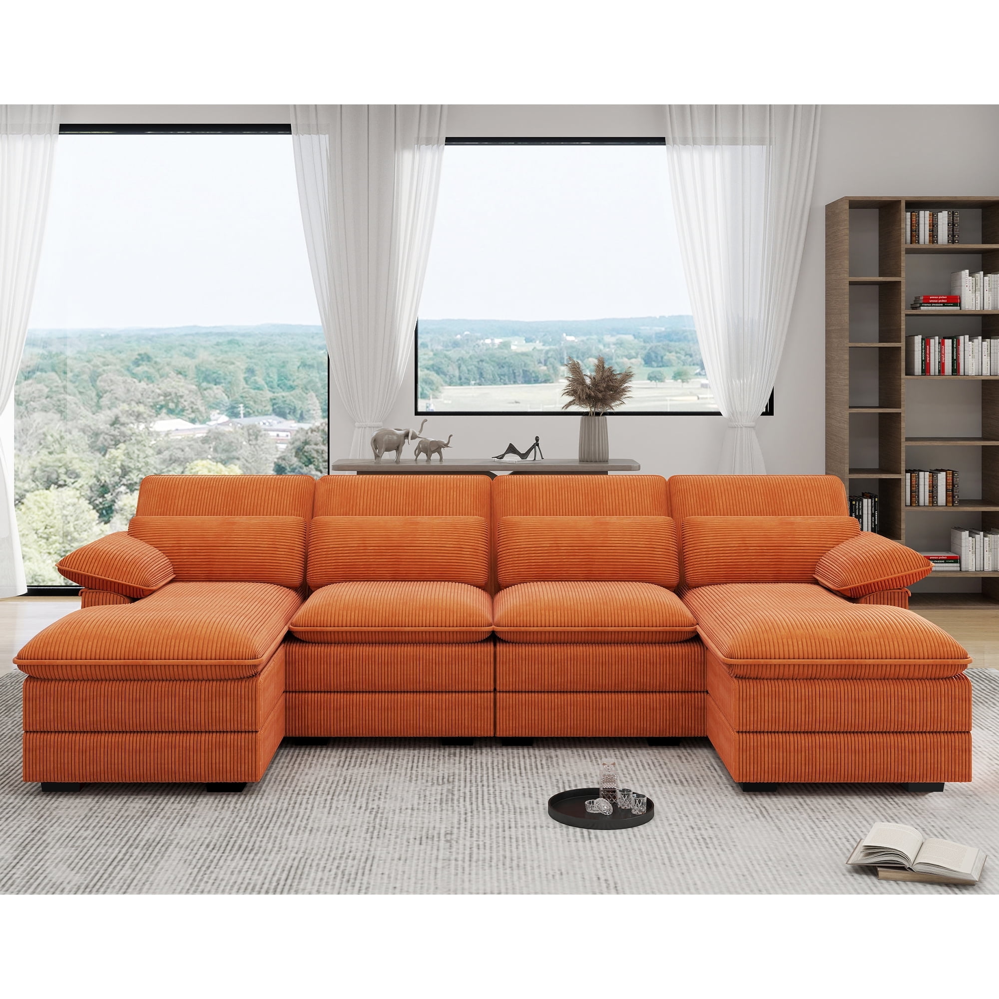 リラックス Modern U-shaped Upholstered Couch, Living Room Modular Combination