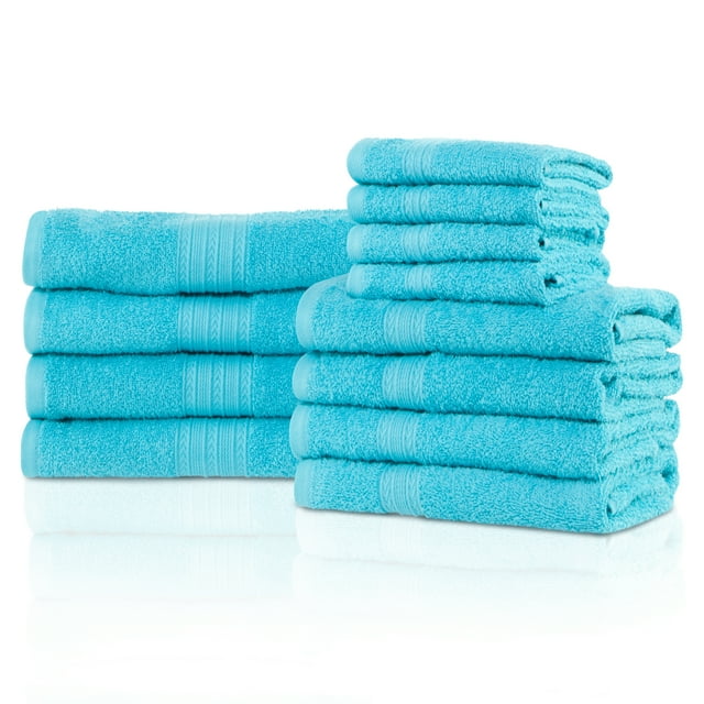 Modern Ultra-Soft Absorbent Eco-Friendly Cotton 12-Piece Bath Towel Set, Turquoise