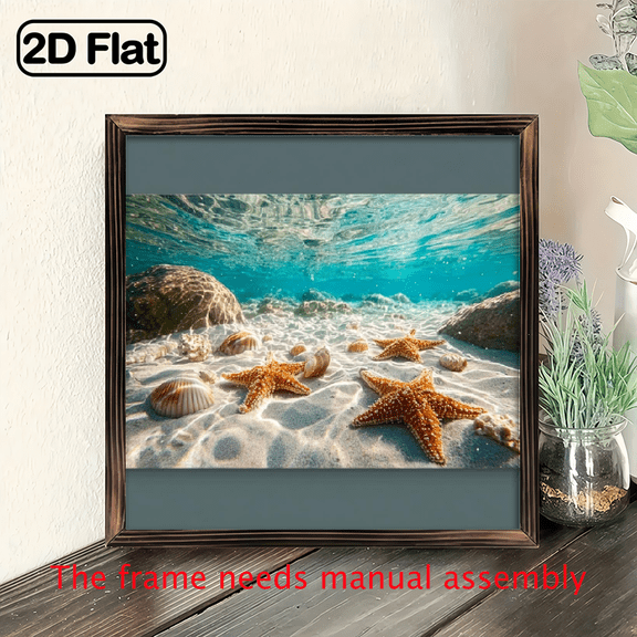 Modern Underwater Ocean Scene Canvas Wall Art - Framed Wrapped Canvas with Wood Frame, Ready to Hang, Contemporary Coastal Decor for Living Room,Perfect festival Gift.