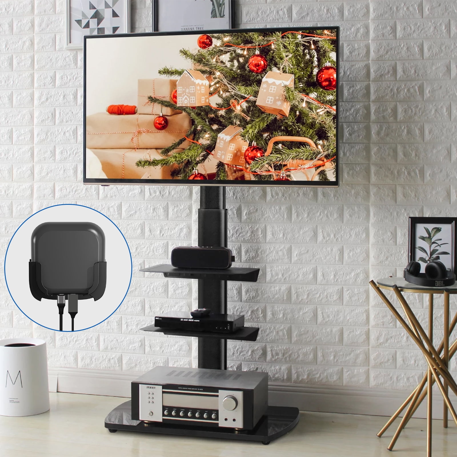 Modern Universal Floor TV Stand for TVs up to 65 inch, Black Metal