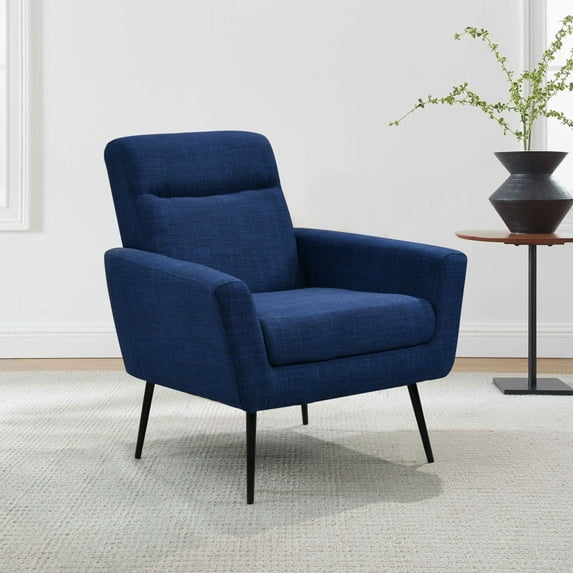 Modern Upholstered Accent Chair Armchair, Fabric Reading Living Room Side Chair, Single Sofa with Lounge Seat and Metal Legs, Comfy Reading Chair for Bedroom Living Room Small Space Office, Dark Blue