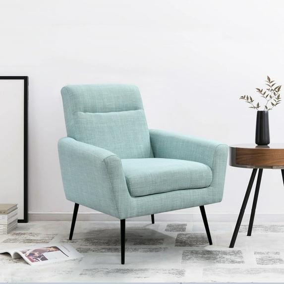 Modern Upholstered Accent Chair Armchair, Fabric Reading Living Room Side Chair, Single Sofa with Lounge Seat and Metal Legs, Comfy Reading Chair for Bedroom Living Room Small Space Office, Light Blue