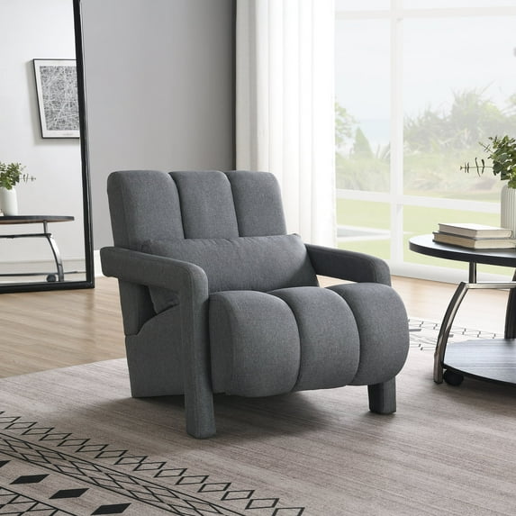 Modern Upholstered Accent Chair,Comfortable Linen Fabric with A Pillow for Living Room,Bedroom.Linen,Dark Grey,Dark Grey Wood+Fabric Furniture Primary Living Space Chairs Accent Seating
