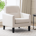 thumbnail image 1 of Modern Upholstered Accent Chair, Mid Century Cozy Fabric Armchair with Button Tufted Back and Wood Legs, Comfy Reading Chair for Bedroom, Living Room, Office, or Cafe (Beige), 1 of 11