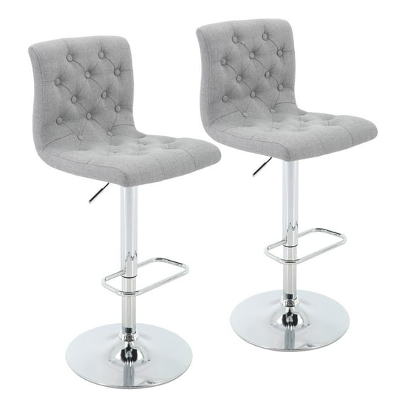 Modern Upholstered Bar Stool with Back Set of 2, Armless 360° Swivel Adjustable Height Linen Padded Bar Chair for Kitchen Island, Dining Room, or Café (Light Gray)