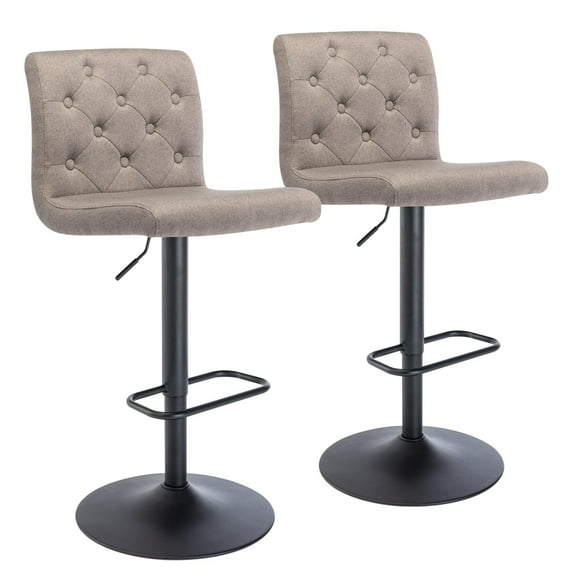 Modern Upholstered Bar Stool with Back Set of 2, Armless 360° Swivel Adjustable Height Linen Padded Bar Chair for Kitchen Island, Dining Room, or Café (Taupe)