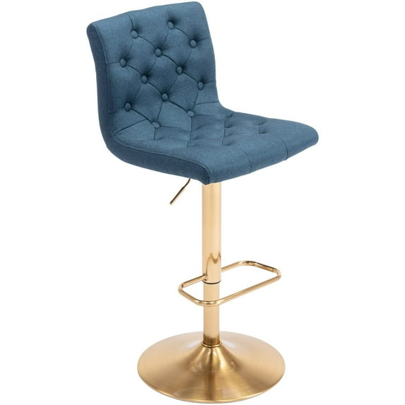 Modern Upholstered Bar Stool with Back, Armless 360° Swivel Adjustable Height Linen Padded Bar Chair for Kitchen Island, Dining Room, or Café (Blue)