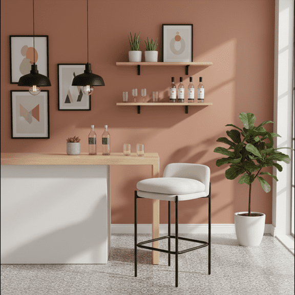 Modern Upholstered Bar Stool with Black Metal Frame, Comfortable Counter Height Stool for Kitchen Island/Bar/Dining Room