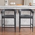 thumbnail image 1 of Modern Upholstered Bar Stools Set of 2, Boucle Fabric Counter Height Chairs with Metal Frame & Armrests - Kitchen Island Dining Chairs for Home & Cafe Use, Dark Grey, 1 of 9