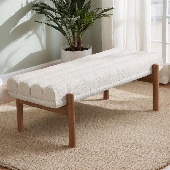 Modern Upholstered Bedroom Bench End of Bed, Comfy Modern Entryway Bench Solid Wood Frame, 47" Indoor Bench for Hallway Window Dining Living Room, Beige Chenille