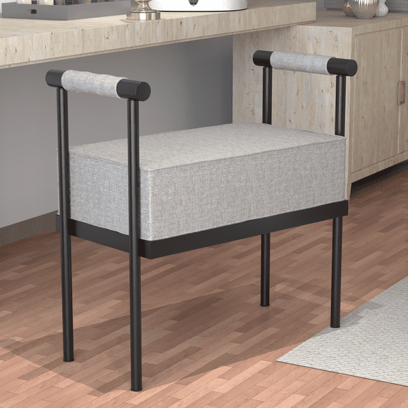 Modern Upholstered Bench Seat with Black Frame,Ottoman Bench with Armrests, Entryway Bench Living Room Foot Rest Stool,Footrest Foot Stool with Sturdy Metal Frame