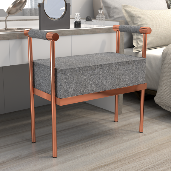 Modern Upholstered Bench Seat with Copper Frame,Ottoman Bench with Armrests, Entryway Bench Living Room Foot Rest Stool,Footrest Foot Stool with Sturdy Metal Frame