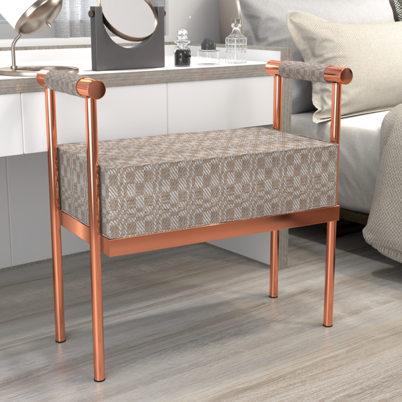 Modern Upholstered Bench Seat with Copper Frame,Ottoman Bench with Armrests, Entryway Bench Living Room Foot Rest Stool,Footrest Foot Stool with Sturdy Metal Frame