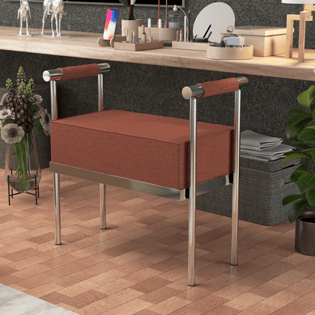 Modern Upholstered Bench Seat with Silver Frame,Ottoman Bench with Armrests, Entryway Bench Living Room Foot Rest Stool,Footrest Foot Stool with Sturdy Metal Frame