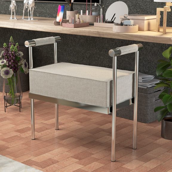 Modern Upholstered Bench Seat with Silver Frame,Ottoman Bench with Armrests, Entryway Bench Living Room Foot Rest Stool,Footrest Foot Stool with Sturdy Metal Frame