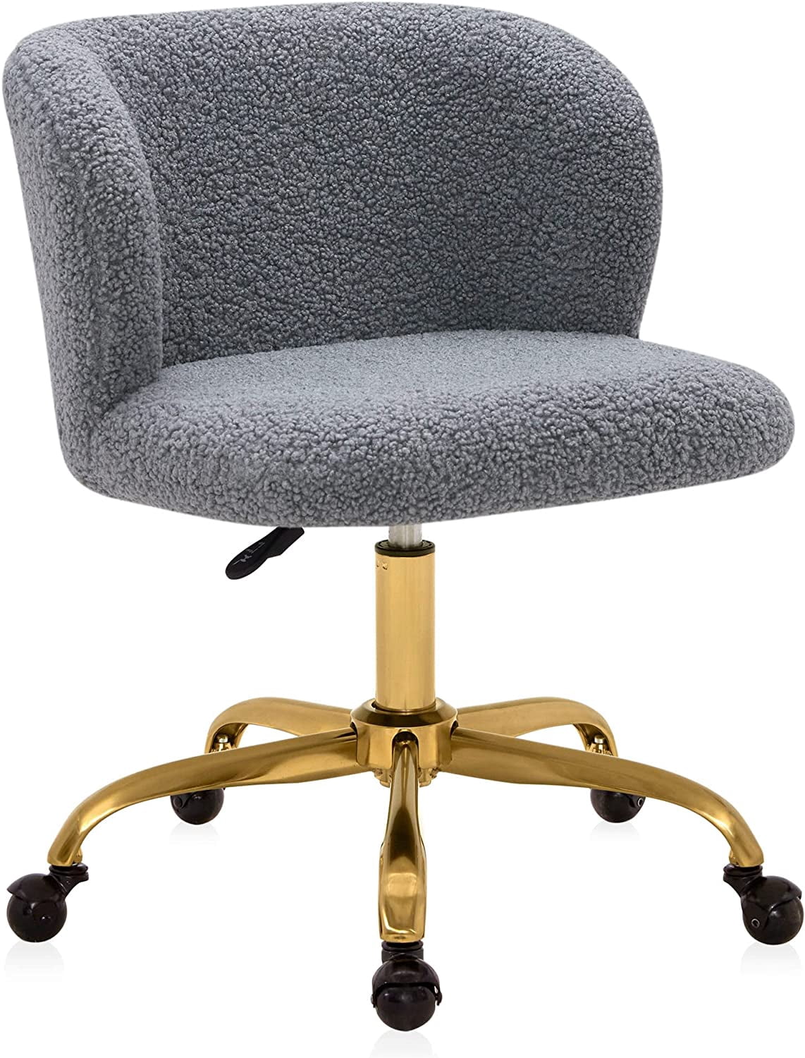 Modern Upholstered Boucle Desk Chair with Swivel Wheels and Adjustable Height, Decorative ...