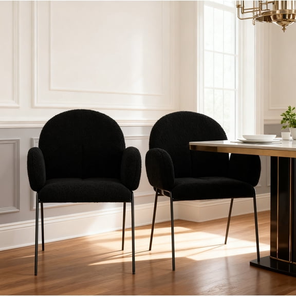 Modern Upholstered Boucle Dining Chair with Armrests