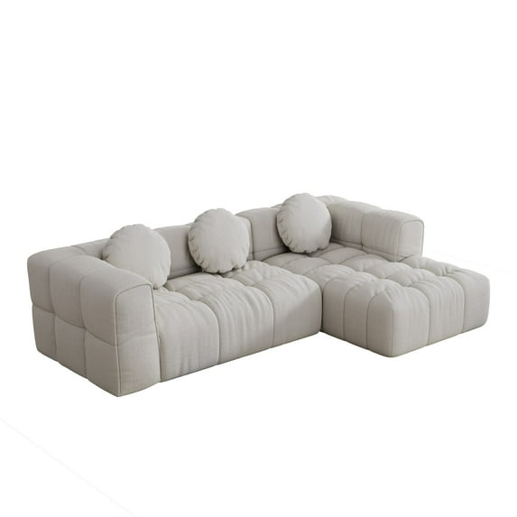 Modern Upholstered Combination Sofa Set, Fully Compressed Modular 103" L-Shaped Combination Living Room Sofa Set with 3 Pillows, Free Combination Sofa for Living Room (Right Side Recliner) (White)