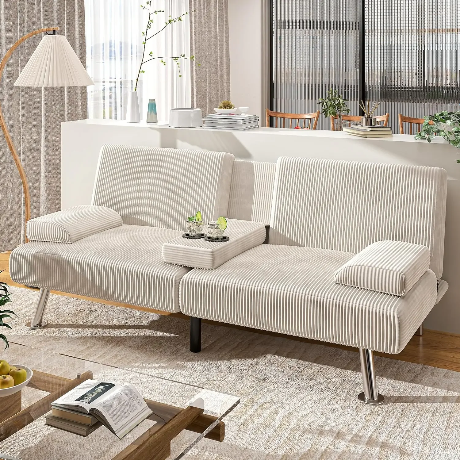 Modern Upholstered Convertible Folding Futon Sofa Bed with Removable ...
