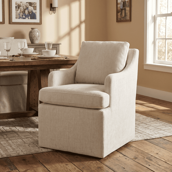 Vknow Furniture Minimalist Upholstered Dining Chair Ergonomic Comfort Dining Arm Chair for Dining Room, Living Room, Office,Cream