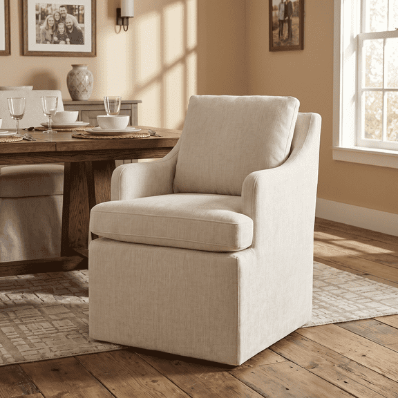 Usaint Upholstered Dining Chairs, Modern Kitchen Chairs Dinner Chairs with 4 Casters, Chenille Armchair for Bedroom Reading Room Living Room,Cream